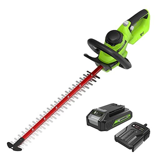 Greenworks G24HT56IIK2: Taille-haie sans Fil 24V, Lame Double Action de 56cm, Coupe des Branches et tiges jusqu'à 25,4mm d'épaisseur et 3000 SPM avec Batterie 2Ah & Chargeur