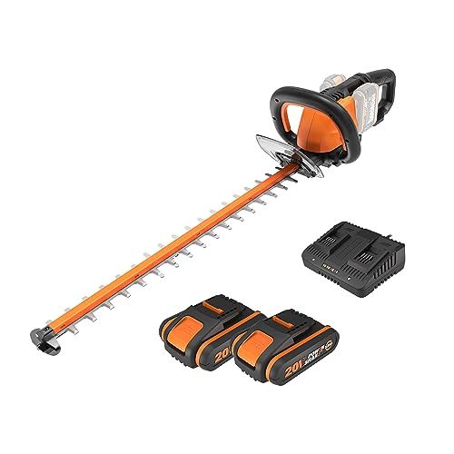 WORX WG284E.1 - Taille-Haies sans Fil 40V (2x20V), Lame de 60 cm diamentées à Double Action, ⌀27 cm, Compact et Ergonomique (Livré avec 2 Batteries et Un Chargeur Double, protège Main)